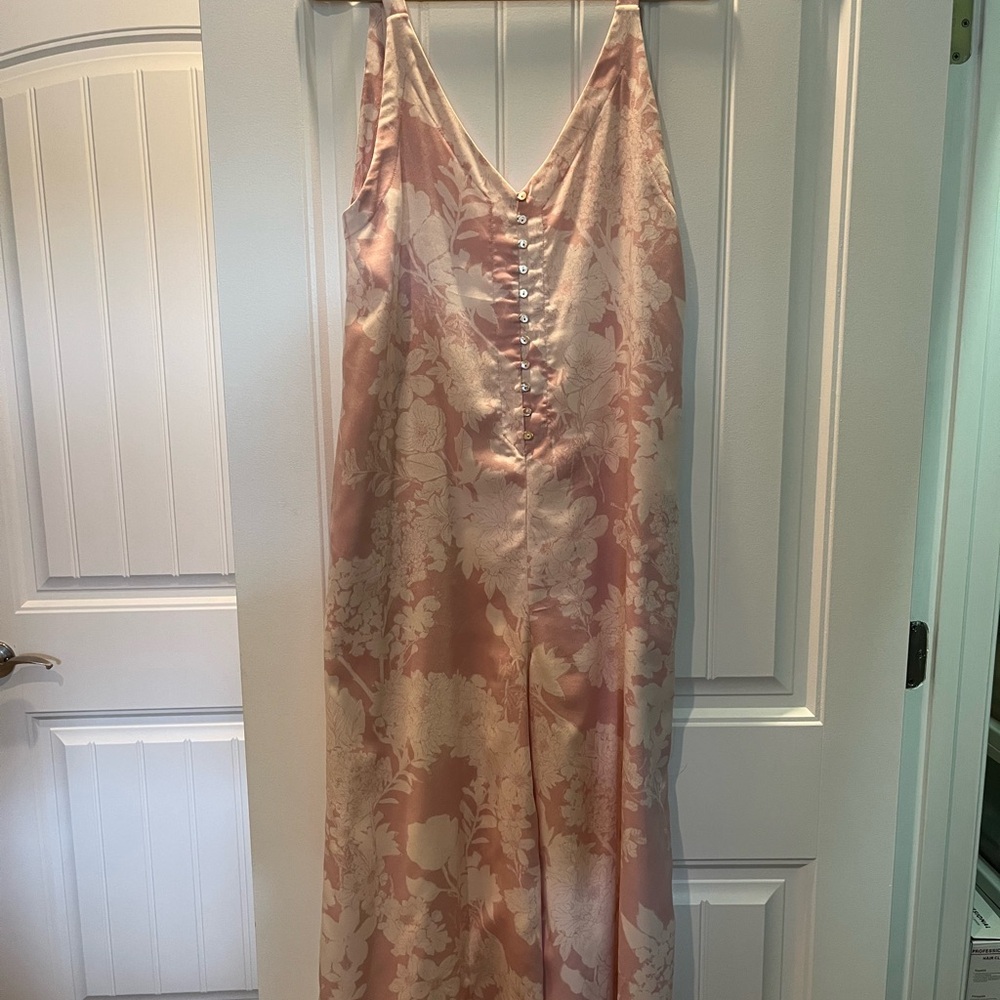 Free People Floral Satin Jumpsuit with Button Detail
